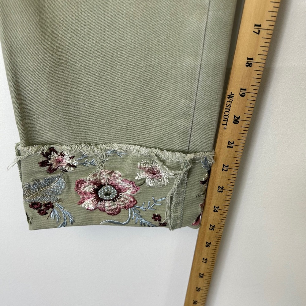 Driftwood Colette Sage Green Embroidered Cuff Crop Jeans Women's 31 Boho - Picture 7 of 11